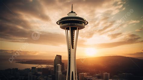 View Of The Space Needle In Seattle With Sunshine Background Picture