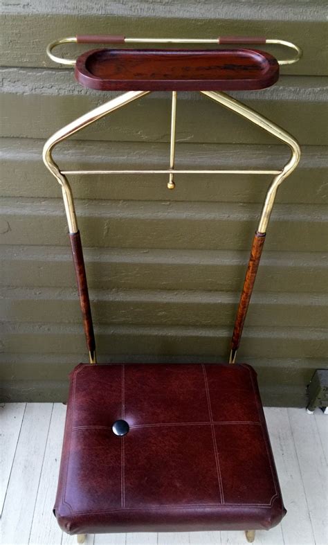 Vintage Mens Valet Butler Dressing Chair Suit Stand Brass