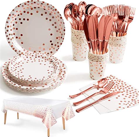 Nkaiso Party Tableware Pink Gold 141 Pieces Paper Tableware Set