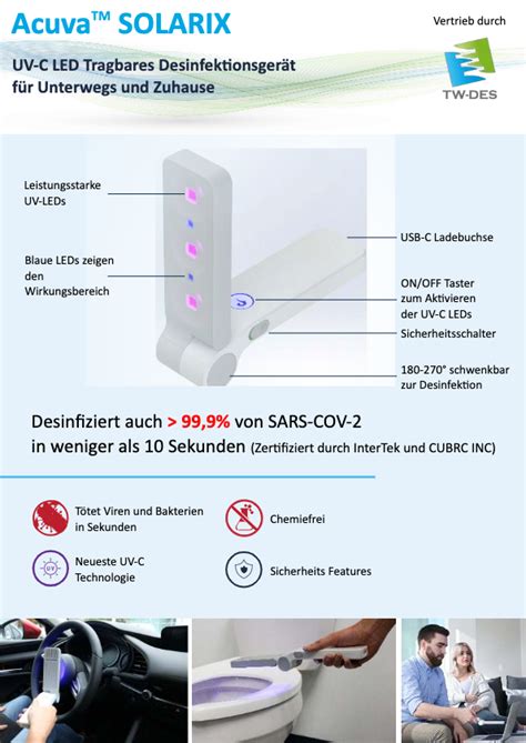 Acuva Solarix Uv C Led Tragbares Desinfektionsger T F R Unterwegs