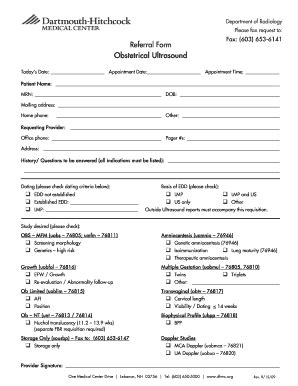 Fillable Online Referral Form Obstetrical Ultrasound Dartmouth