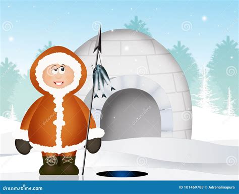 Eskimo And Igloo Stock Illustration Illustration Of Fisherman