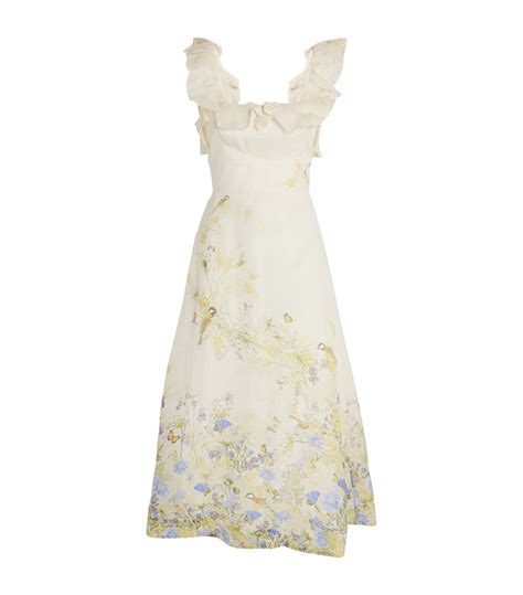 Womens Zimmermann Ivory Linen Silk Floral Harmony Dress Harrods Uk