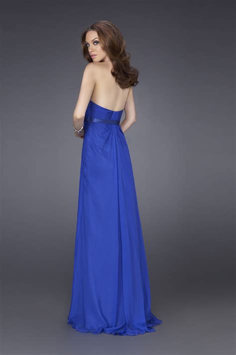 Royal Blue Empire Strapless Low Back Sweep Train Beading Full Length