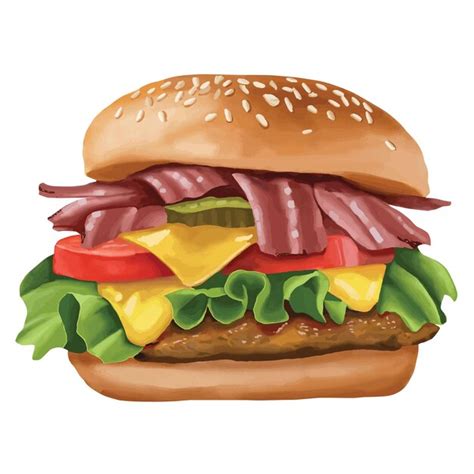 Premium Vector Hand Drawn Bacon And Beef Burger Vector Illustration