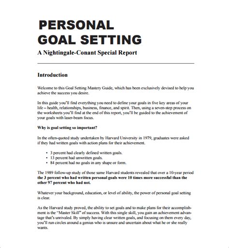 Free Sample Goal Setting Templates In Pdf Ms Word