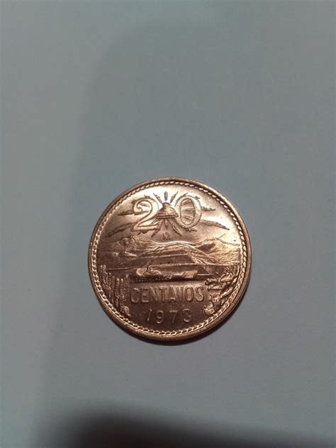 Moneda 20 Centavos Pirámide Teotihuacan 1973 sin Circular Meses sin