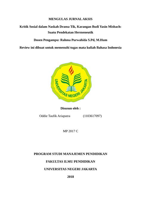 PDF MENGULAS JURNAL AKSIS Kritik Sosial Dalam Naskah Drama Tik