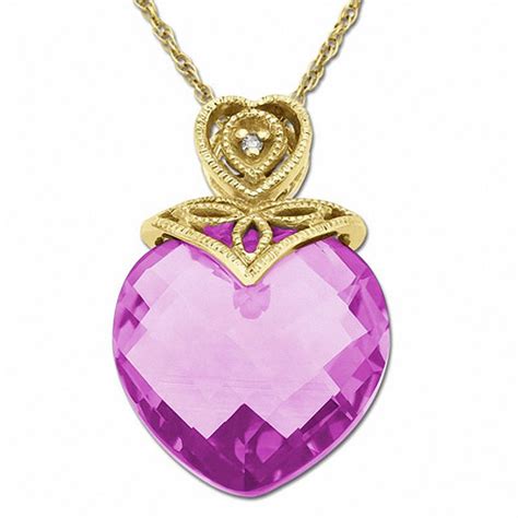 Lab Created Heart Shaped Pink Sapphire Pendant In 10k Gold With Diamond