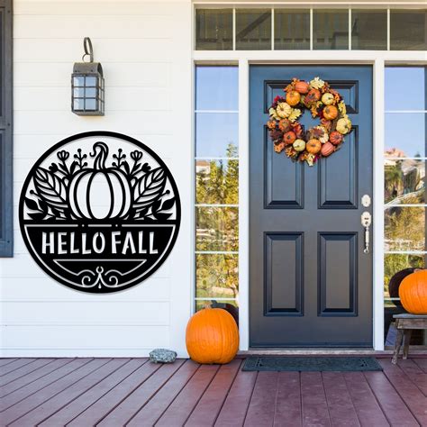 Hello Fall Fall Metal Sign Fall Wall Art Hello Fall Door Hanger Hello