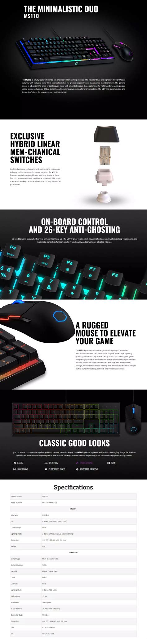 Buy Cooler Master Masterset Ms110 Rgb Keyboard And Mouse Online Australia Evatech