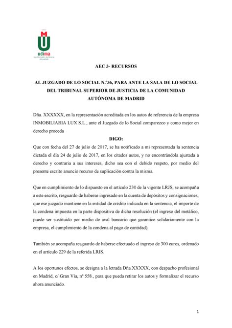 Cómo presentar el recurso de suplicación laboral Agenda