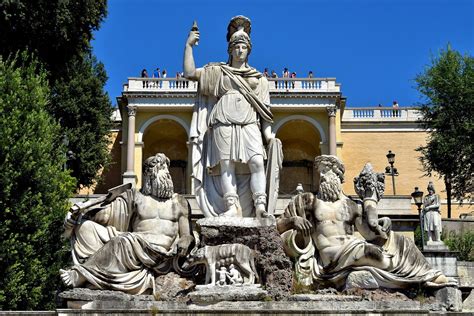 Goddess Of Rome Fountain At Piazza Del Popolo In Rome Italy Encircle