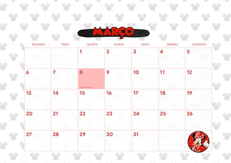 Calendario Mensal Minnie Marco Fazendo A Nossa Festa