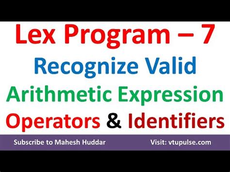 Lex Program To Recognize Valid Aritmatic Expressions Display