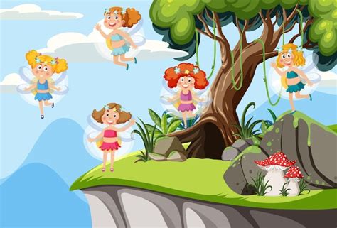 Premium Vector Cute Fairies In Forest Background