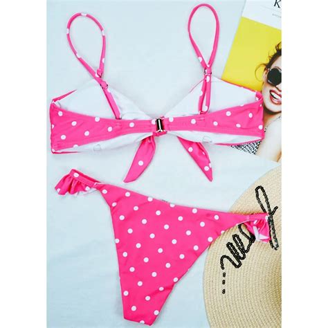 2020 Sexy Blue Bow Polka Dot Bikini Women Swimwear Female Swimsuit Two Piece Bikini Set