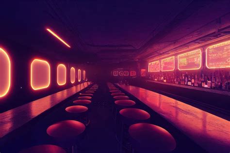 Premium Photo | Bar stools in cyberpunk bar in cyberpunk city neons cybercity background ...