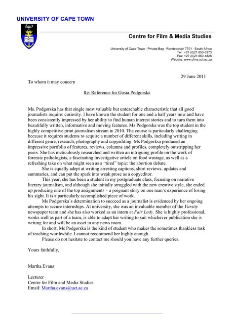 Academic Reference Letter Template University - ASLEAFAR