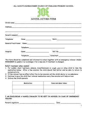 Fillable Online Babbacombe Primary Torbay Sch Asthma Consent Form