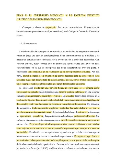 Tema 2 Apuntes Del Profesor TEMA II EL EMPRESARIO MERCANTIL Y LA