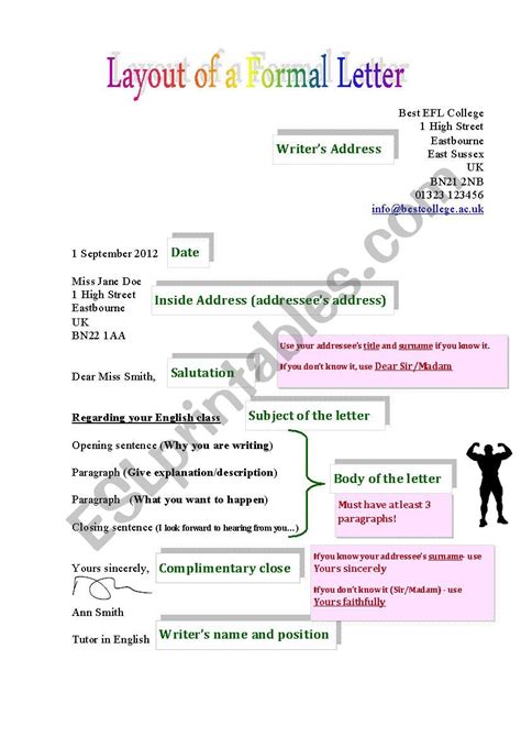 Typical Layout Of A Formal Letter Esl Worksheet By Russianengland