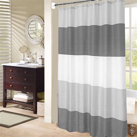 Black And Grey Striped Shower Curtain 72x72 Polyester 12 Hooks