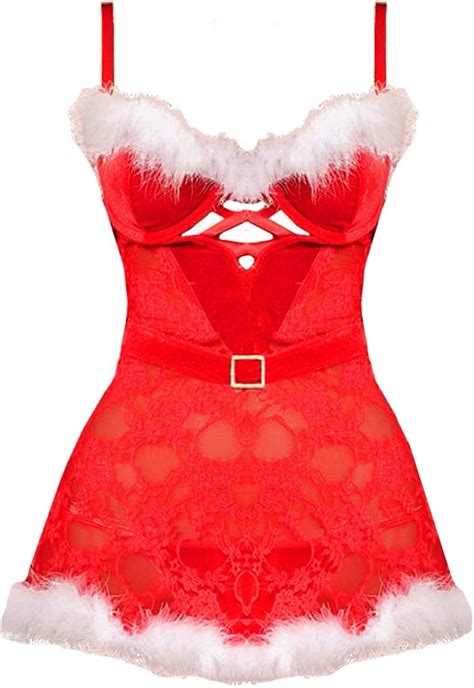 Amazon Christmas Lingerie For Women Babydoll Red Lace Badysuit