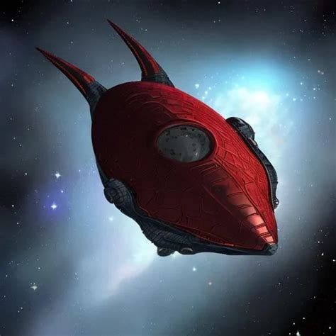 A Red And Black Alien Spaceship Which Is Shaped Like Openart