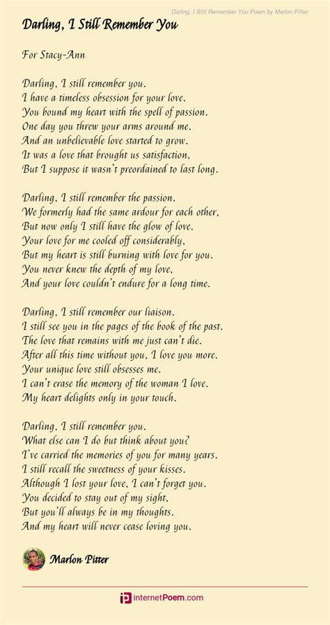 Darling, I Still Remember You Poem by Marlon Pitter