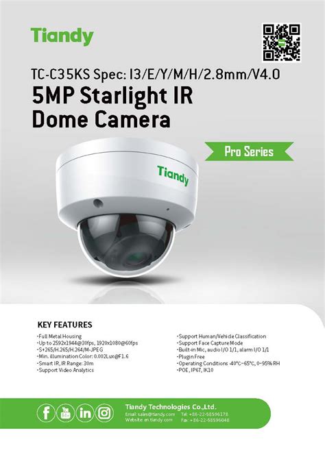 Tiandy 5MP Starlight IR Dome Camera รน TC C35KS aimgroup