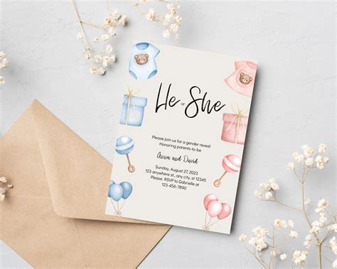 Editable Blue And Pink Gender Reveal Invitation Editable Etsy