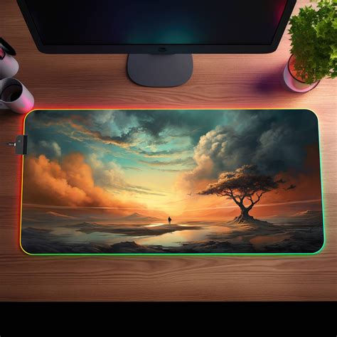 Led Samurai Desk Mat Japanese Storm Landscape Mousepad Etsy