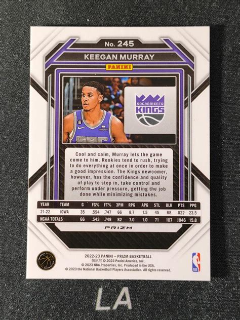 LA拍卖2022 23 Panini Prizm Keegan Murray 新秀RC 基根 默里 穆雷 国王队 正新秀 base 银折