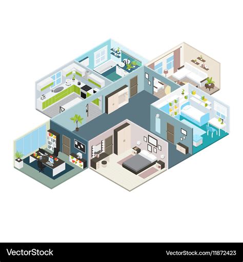 Isometric House Interior View Royalty Free Vector Image