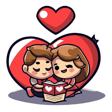 Cute Valentine Casal Amor Desenhado à Mão Plano Elegante Mascote