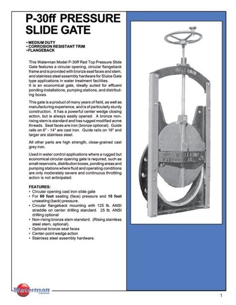 P 30ff PRESSURE SLIDE GATE Waterman Industries