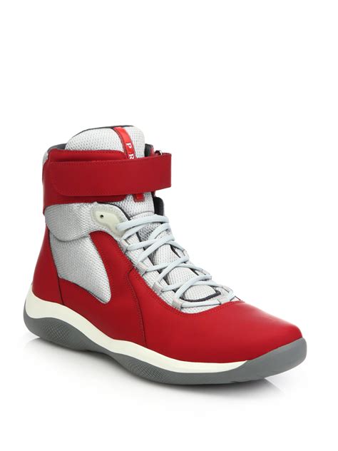 Prada Velcro Strap High Top Sneakers In Red For Men Lyst