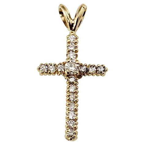 14 Karat Yellow Gold Vintage Diamond Cross Necklace For Sale At 1stdibs