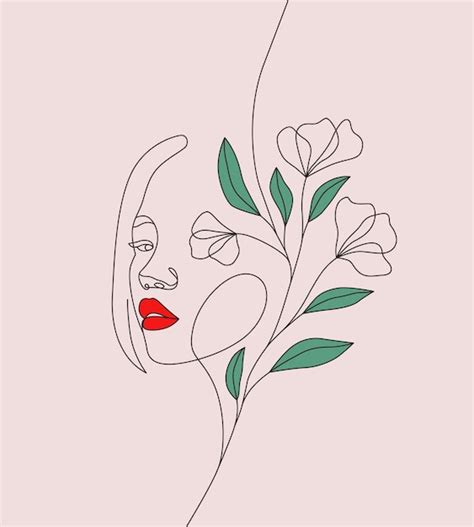 Est Tica Mujer Cara Y Flores Vector L Nea Arte M Nimo L Nea Arte Dibujo