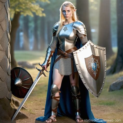 Blonde Half Elf Warrior In Blue Stable Diffusion Online