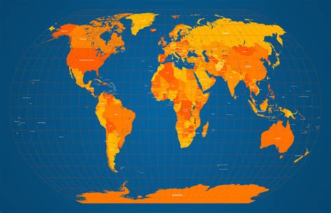 World Map In Orange And Blue Digital Art By Michael Tompsett Pixels