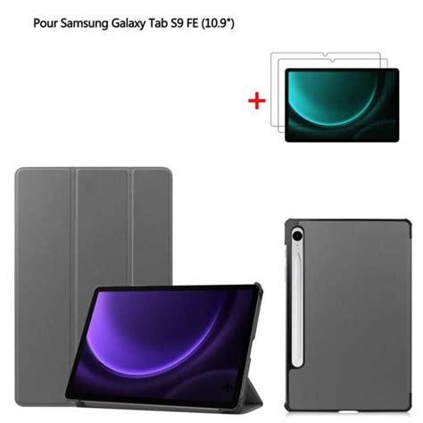 Tablette Coque Pour Samsung Galaxy Tab S9 FE 10 9 Gris Housse PU Cuir