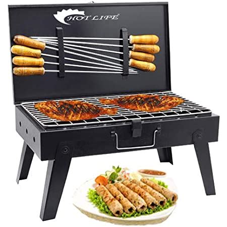 Hot Life Foldable Briefcase Style Charcoal Barbeque Grill With Wooden