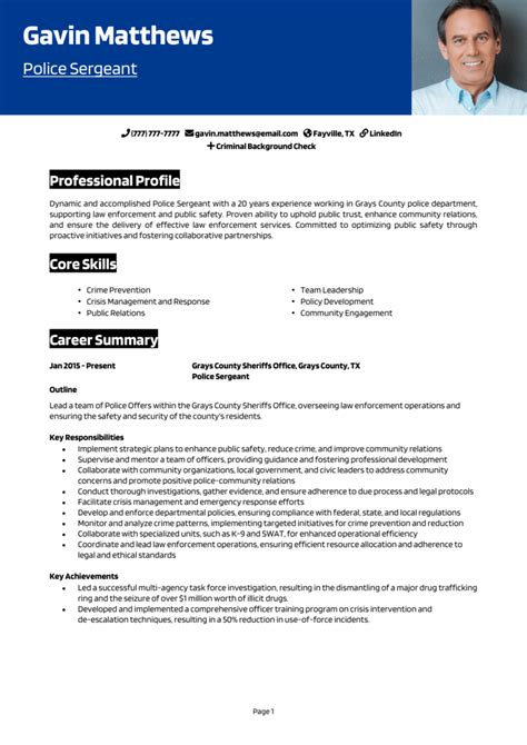 Police Sergeant Resume Example And Guide Get Hired