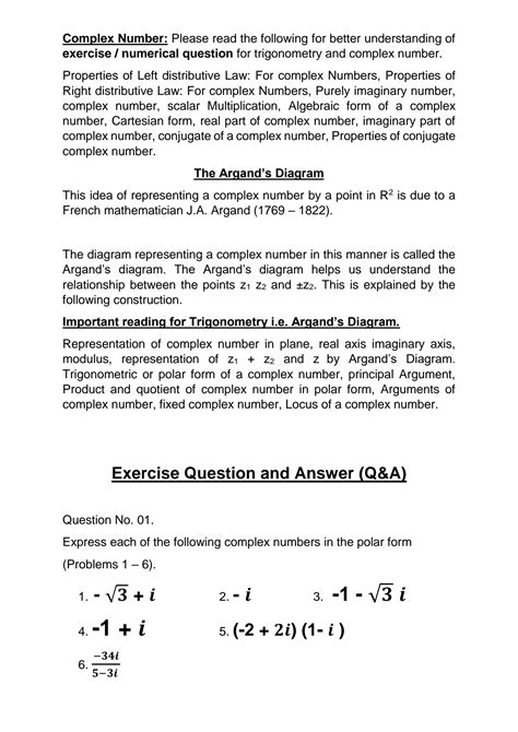 Solution Trigonometry Complex Numbers Cartesian Form Argands Diagram