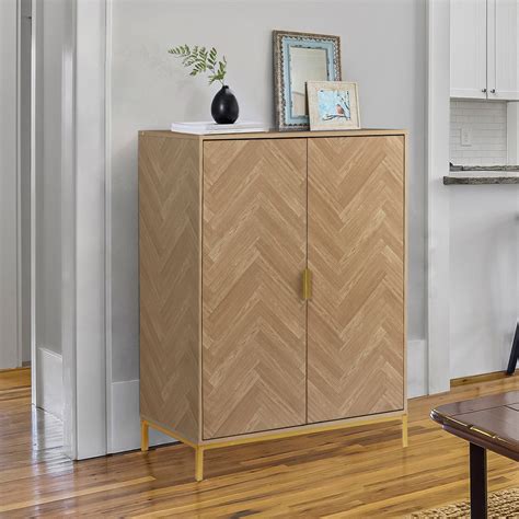 Corrigan Studio® Herringbone Wood Accent Storage Cabinet With 2 Doors