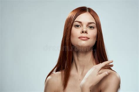 Beautiful Red Haired Woman Naked Shoulders Cosmetics Long Hair Glamor