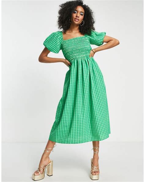 Never Fully Dressed Synthetic Textured Smock Midi Dress In Green Lyst