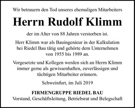 Wir Betrauern Den Tod Unseres Ehemaligen Mitarbeiters Herrn Rudolf